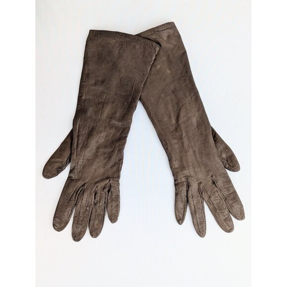 Vintage 1960s Roger Fare Brown Kid Leather Gloves Sz 8 Silk-Lined Driving Gloves - Picture 3 of 10